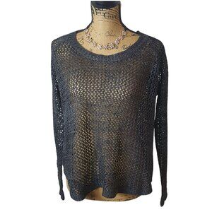 Paper Crane Womens S Sweater Black Open Knit Pullover Rock 90s clubwear Hip hop